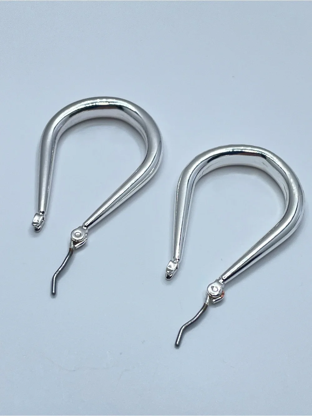 Silver Tone Teardrop Hoop Earrings Sleek Minimalist Statement Hoops